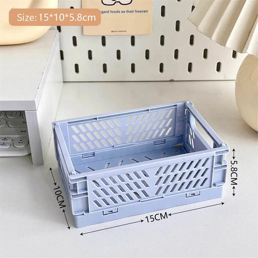 Collapsible Crate Plastic Folding Storage Box Basket Utility Cosmetic Container Desktop Holder Home Use School Desk Storage Box colegio culinario de morelia