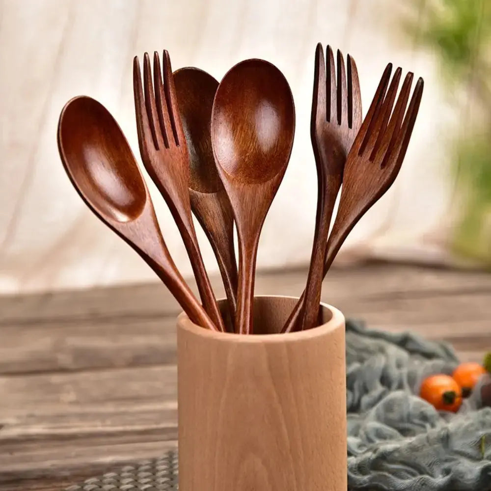 High Quality Natural Wooden Spoon Handmade Dinner Kit Wooden Fork Kitchen Accessories colegio culinario de morelia