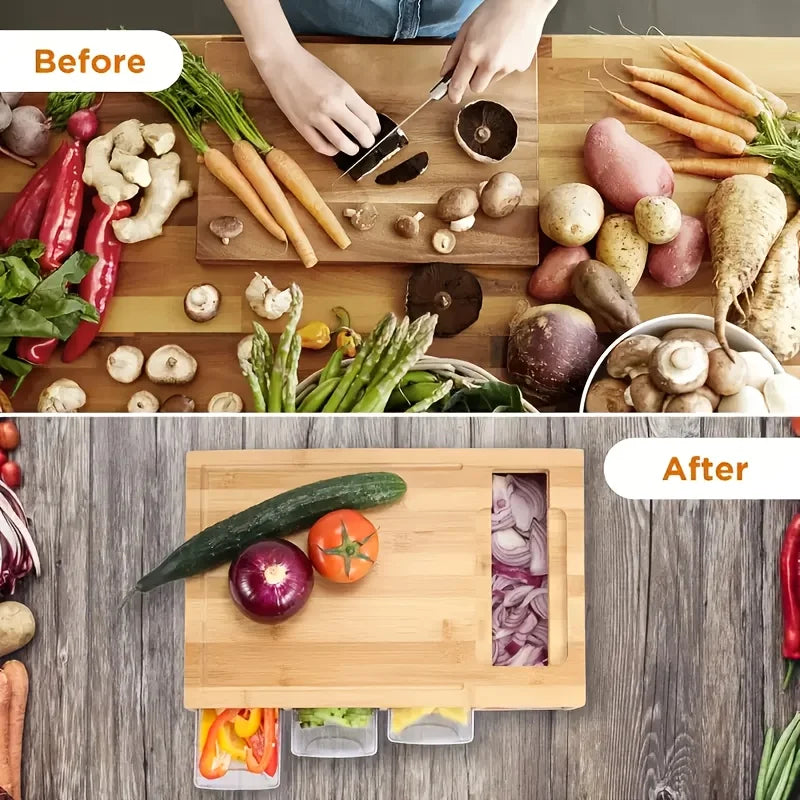 Kitchen Multi Functional Classification Bamboo with Drawer Style Cutting Board and Cutting Board Set Kitchen Tools Can Store Chef's Market