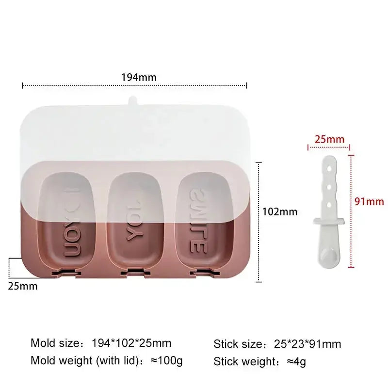 Homemade Popsicle 3-Cavity Ice Cream Mold Food Grade Silicone Letters JOY SMILE COOL YUM DIY Ice Lattice Ice Pop Molds colegio culinario de morelia
