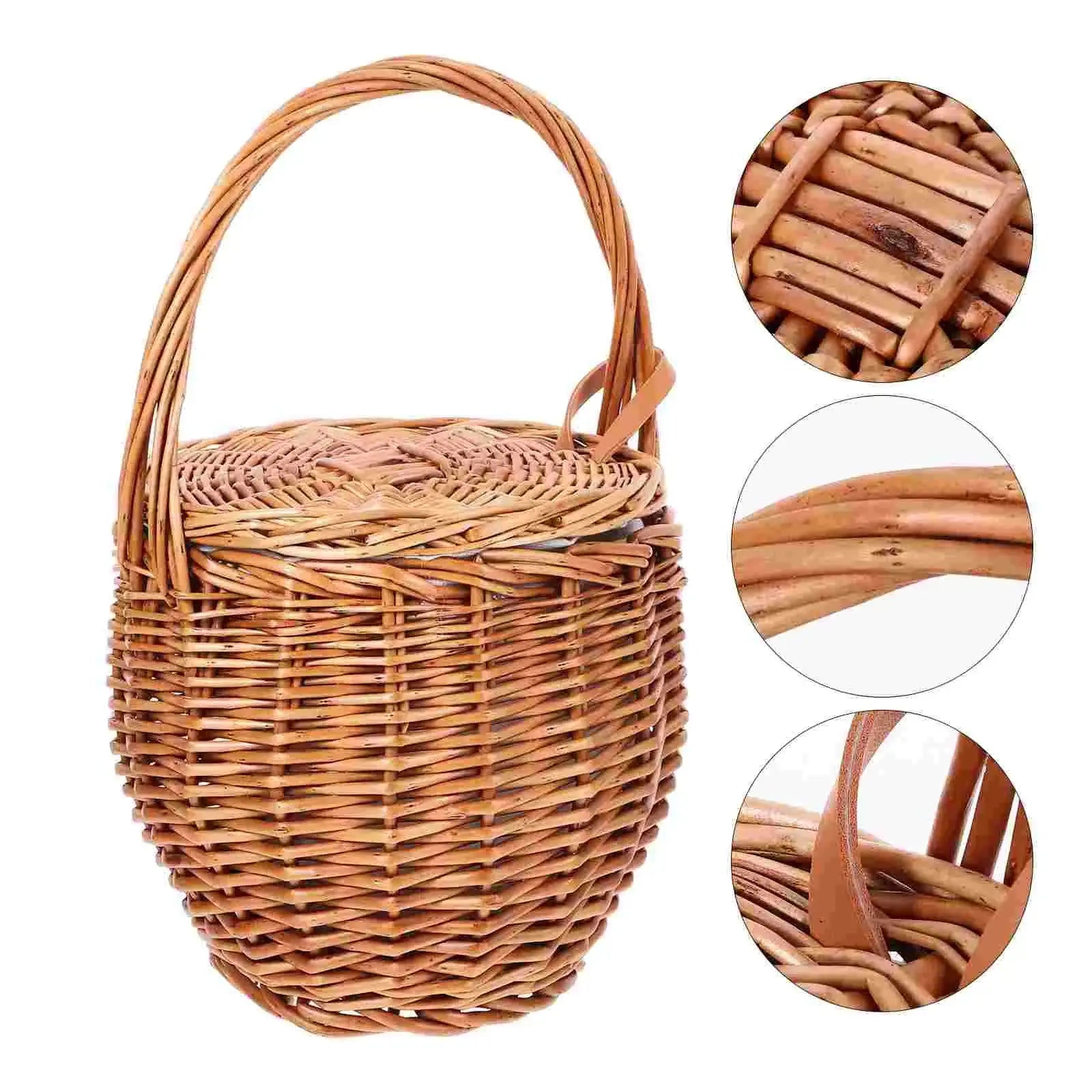 Foldable Picnic Basket Wicker Tray Decor Daily Supplies Multi-function Storage Shopping Bins with Lids colegio culinario de morelia