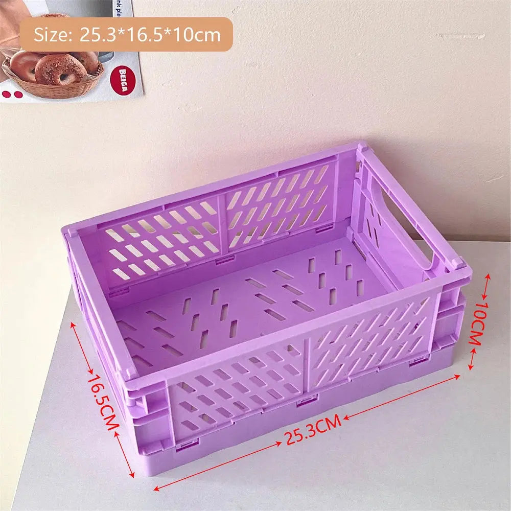 Collapsible Crate Plastic Folding Storage Box Basket Utility Cosmetic Container Desktop Holder Home Use School Desk Storage Box colegio culinario de morelia