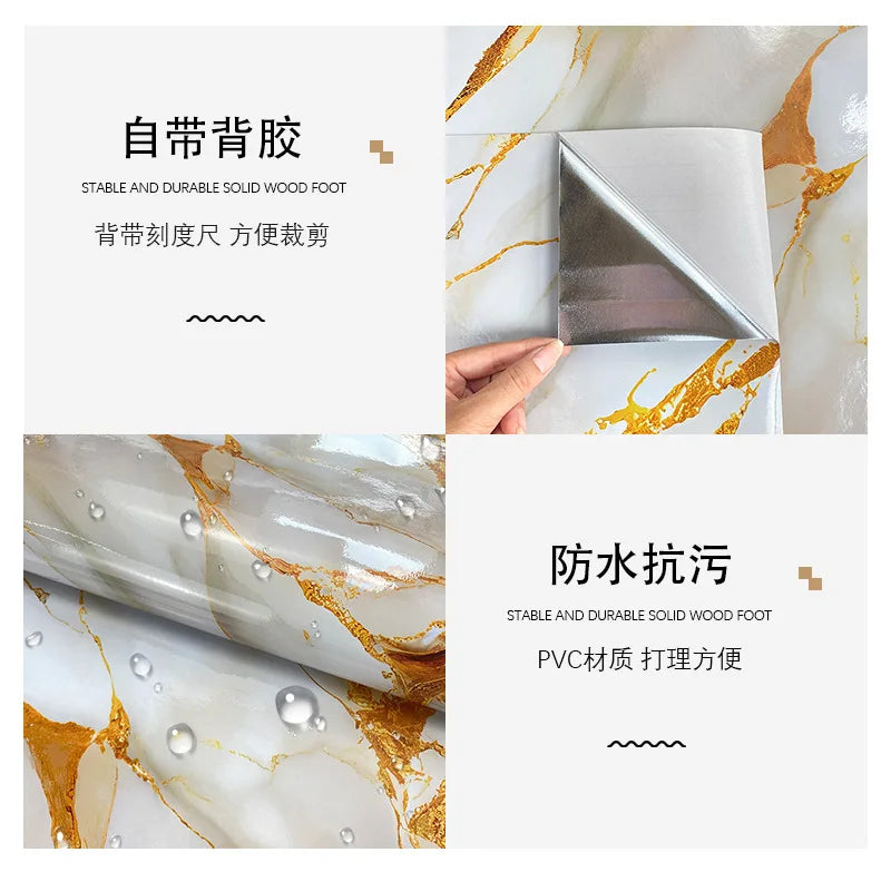 Gilded Imitation Marble Self-adhesive Wallpaper Living Room Background Kitchen Bathroom Waterproof Wall Sticker PVC Wallpaper Chef's Market