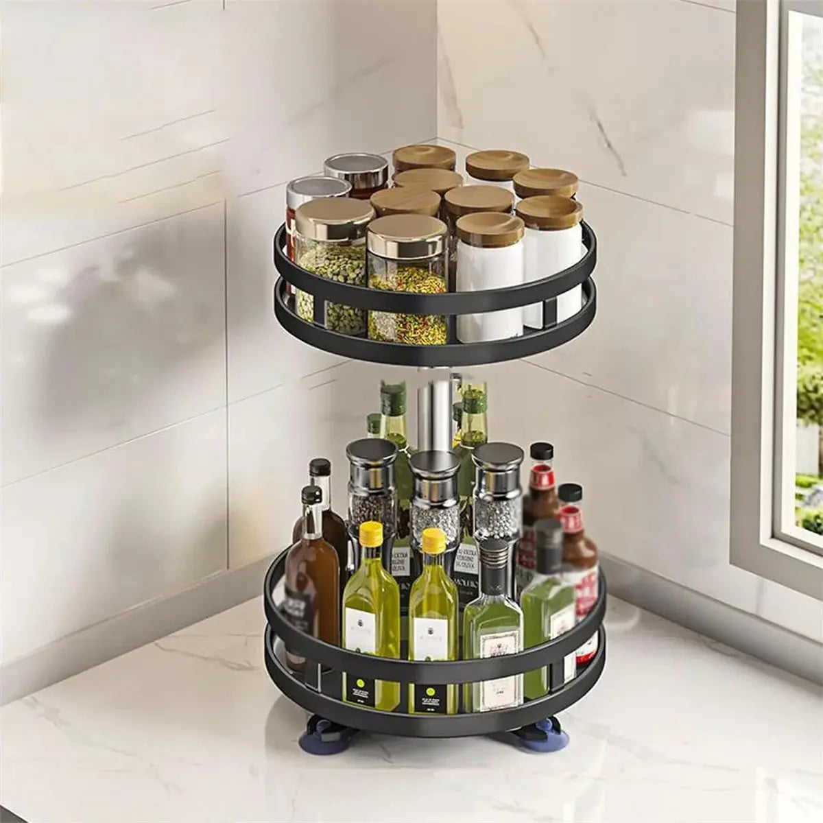 360°Rotation Spice Rack Organizer Jar Cans For Kitchen Accessories Non-Skid Carbon Steel Storage Tray For Seasonings And Spices colegio culinario de morelia