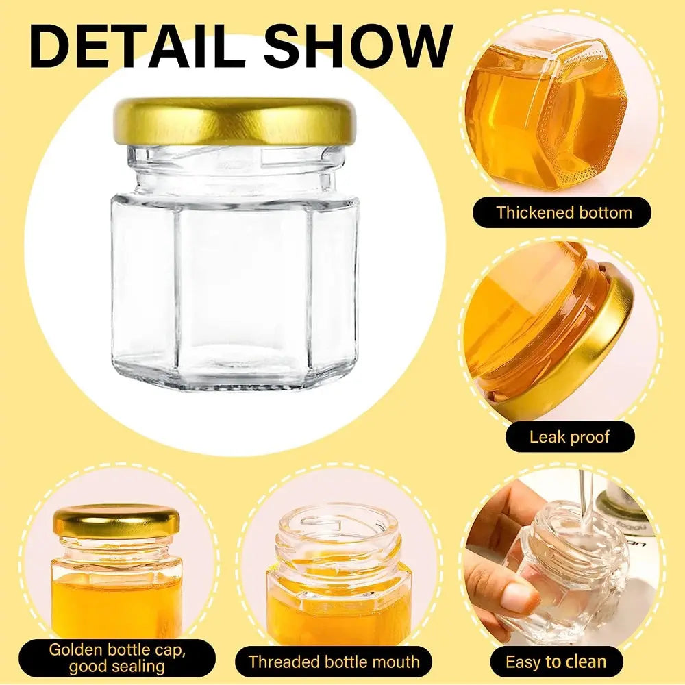 1.5 Oz Hexagon Mini Glass Honey Jars With Wood Dipper, Bee Pendants And Jutes, For Baby Shower, Wedding Favors, Party Favors colegio culinario de morelia