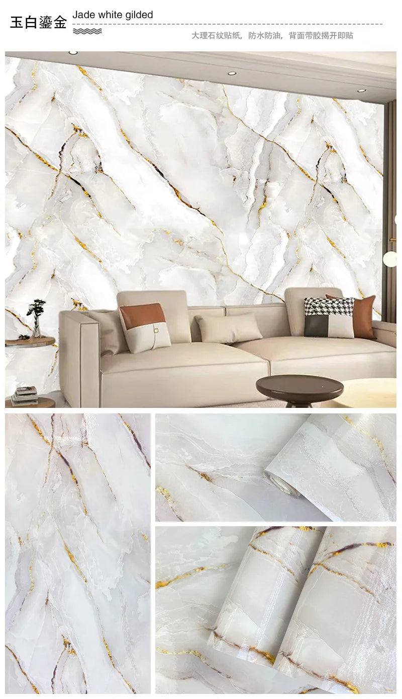 Gilded Imitation Marble Self-adhesive Wallpaper Living Room Background Kitchen Bathroom Waterproof Wall Sticker PVC Wallpaper Chef's Market