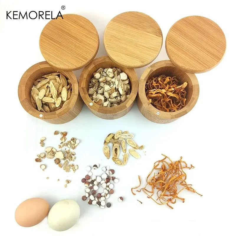 1PC Bamboo Wooden Salt Box with Magnetic Swivel Lid - Kitchen Storage Container for Spices Herbs And Condiments colegio culinario de morelia