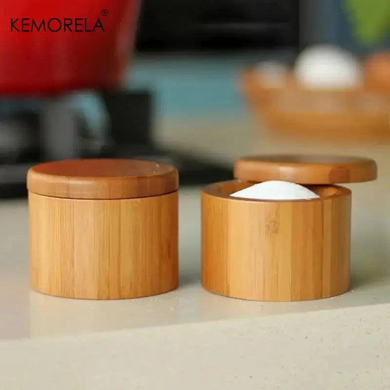 1PC Bamboo Wooden Salt Box with Magnetic Swivel Lid - Kitchen Storage Container for Spices Herbs And Condiments colegio culinario de morelia