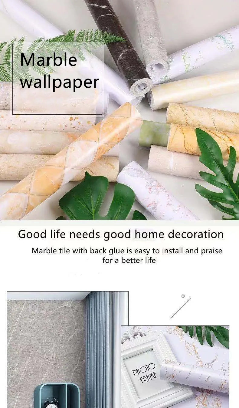 Width Marble Wallpaper Contact Paper Waterproof Oil-proof Wall Stickers PVC Self Adhesive Kitchen Ambry Countertop Home Decor Chef's Market