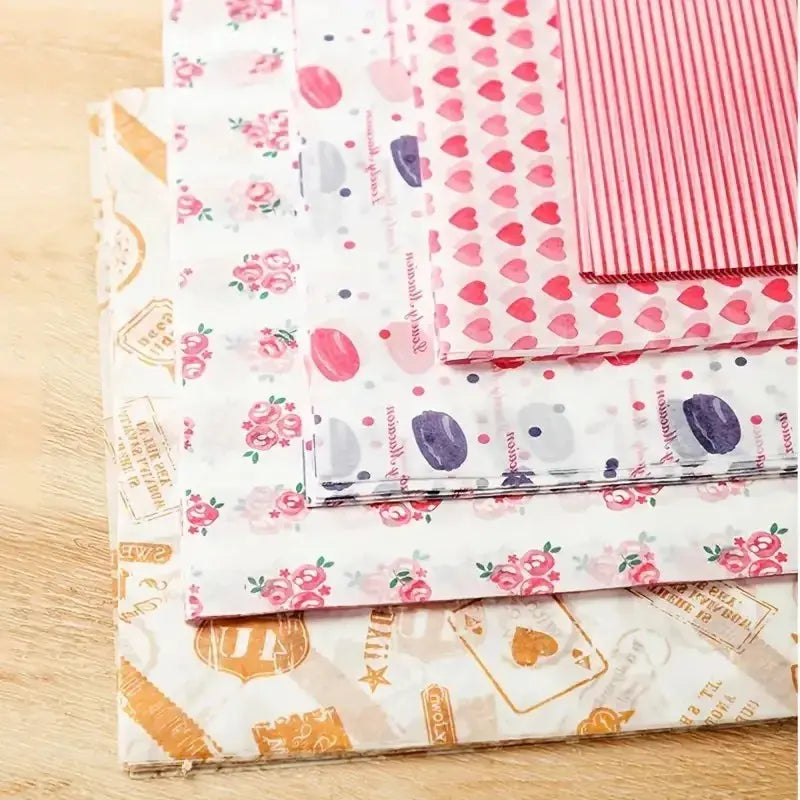 100Pcs Colorful Patterned Greaseproof Paper Food Wrapping Paper Wax Paper for Baking Sandwiches Hamburgers Snack Basket Liners colegio culinario de morelia