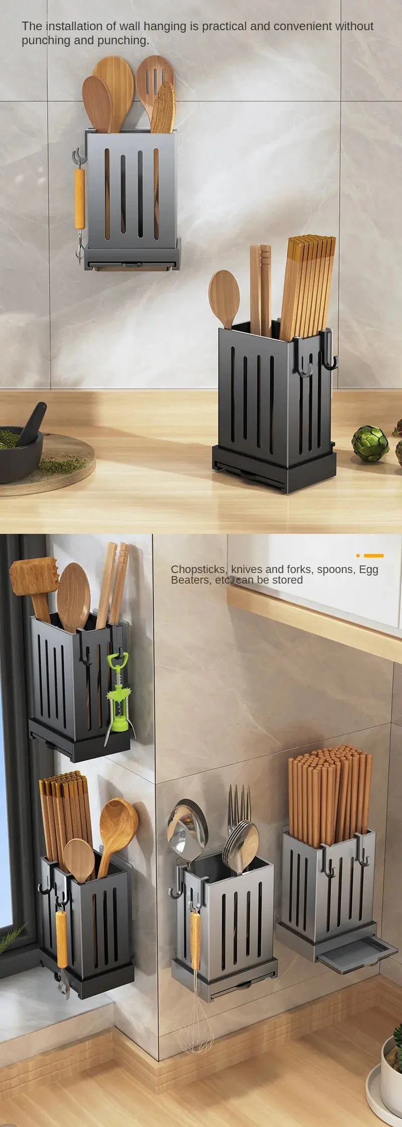 1pcs Kitchen Utensil Rack-Multifunctional Draining Chopstick Holder,Wall-Mounted or Freestanding Cutlery Storage Box, Plastic colegio culinario de morelia