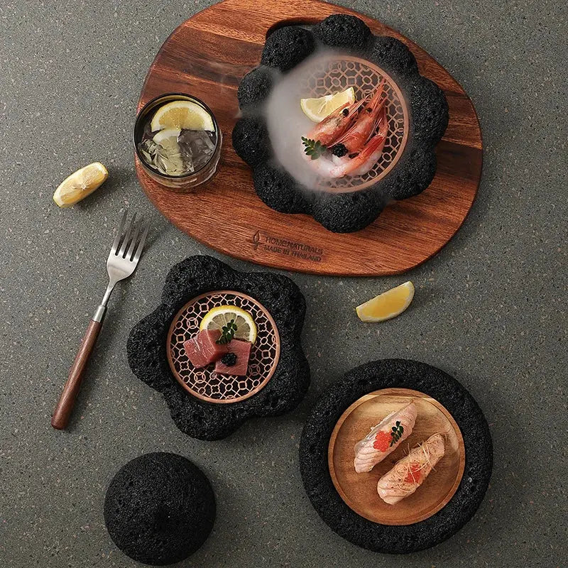Japanese Tableware Rock Sushi Plate Coal Ball Volcanic Stone Swing Plate Steak Plate Hotel Creative Dining Plate Sushi Dish colegio culinario de morelia