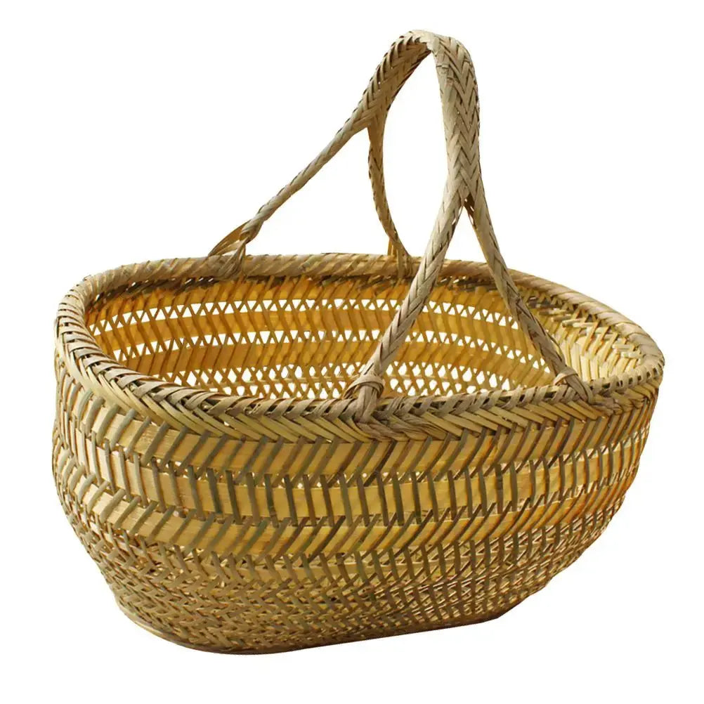 Ergonomic Handle Bamboo Shopping Basket Kitchen Fruit Storage Vegetable Holder Home Storage ganization Weaving Baskets Harvest colegio culinario de morelia