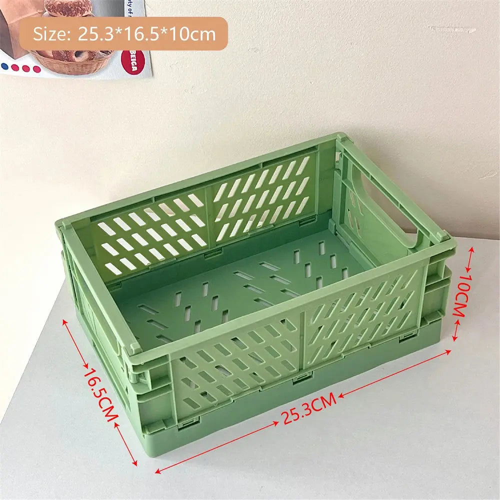Collapsible Crate Plastic Folding Storage Box Basket Utility Cosmetic Container Desktop Holder Home Use School Desk Storage Box colegio culinario de morelia