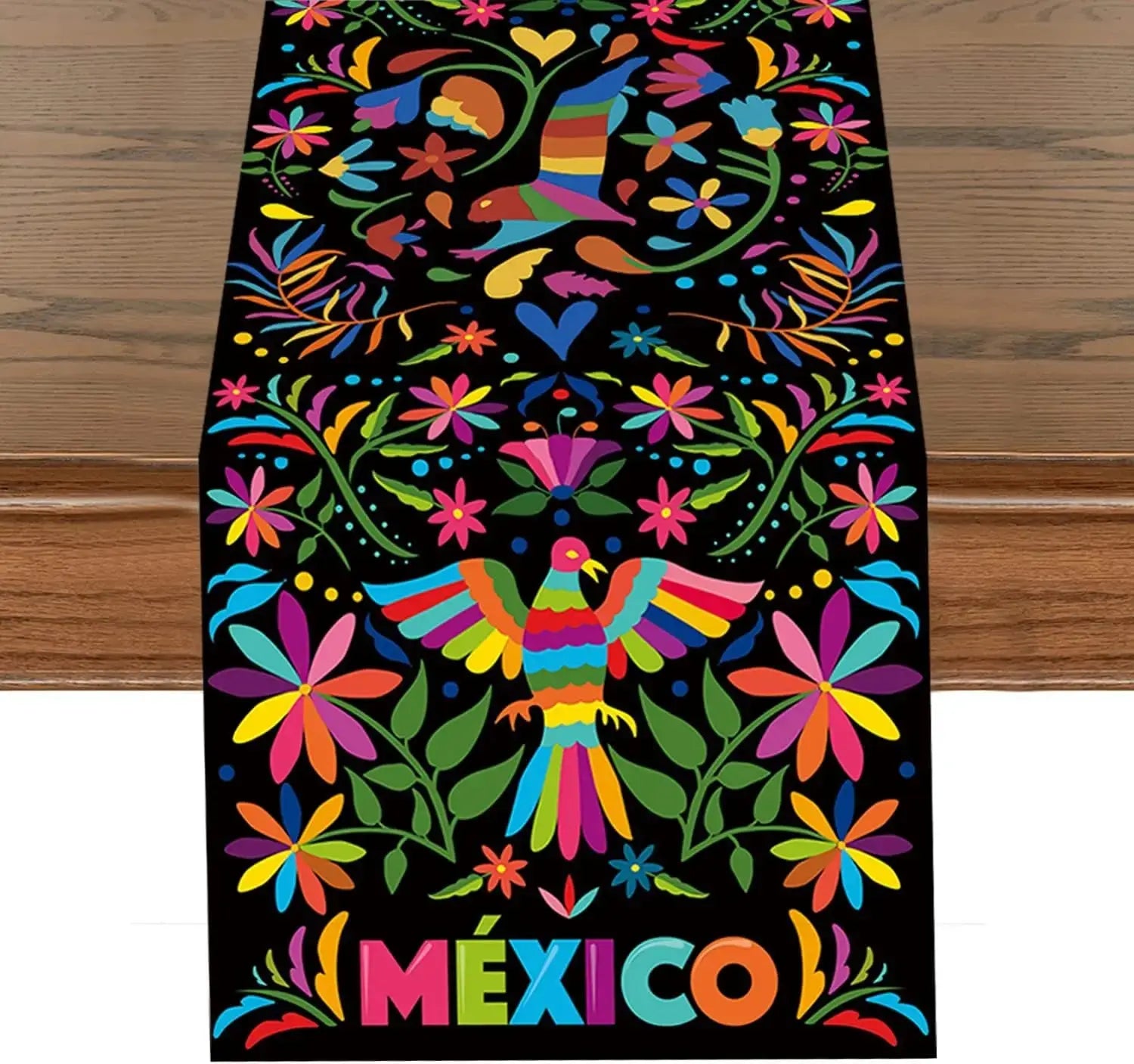 Mexican Fiesta Birds Floral Linen Table Runner Party Decor Reusable Day of The Dead Table Runner Kitchen Dining Table Decor colegio culinario de morelia