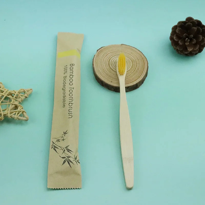 100 Pcs Biodegradable Eco-Friendly Natural Bamboo Charcoal Toothbrushes Soft Bristle Travel Wooden Manual Toothbrush Laser LOGO Chef's Market