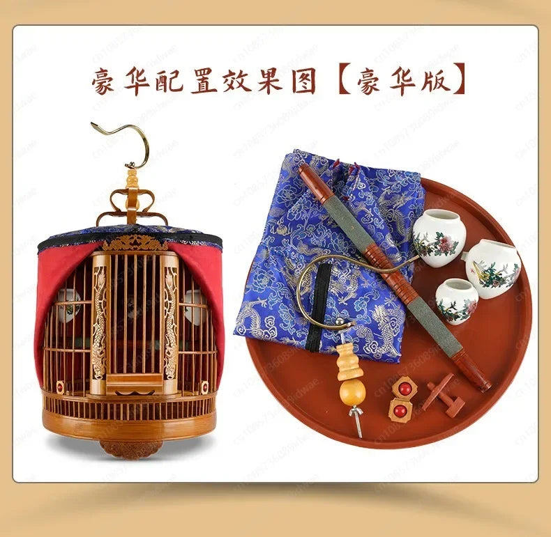 Bamboo cage with painted eyebrows for parrots, large size for household use, complete set of bamboo cages, old bamboo Chef's Market