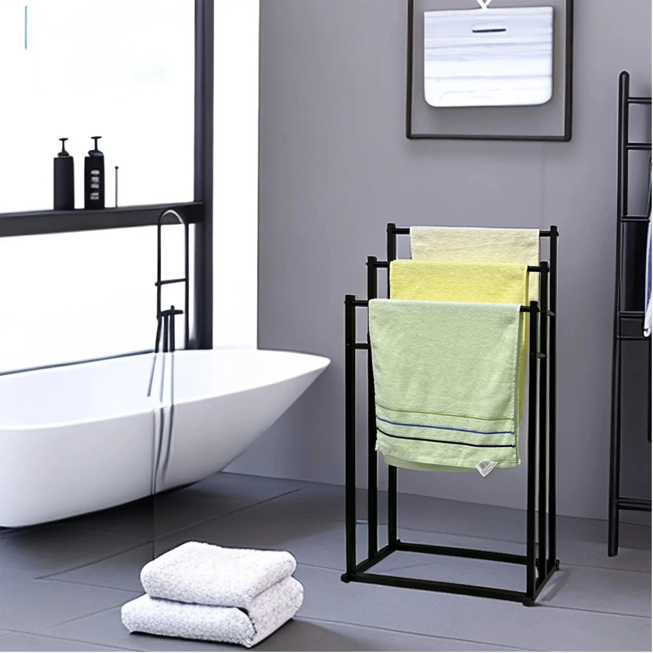 Handtuchhalter, Badezimmer Handtuchstange, Freistehender Handtuchständer, Badetuchhalter, mit 3 Handtuchstangen, Metall colegio culinario de morelia