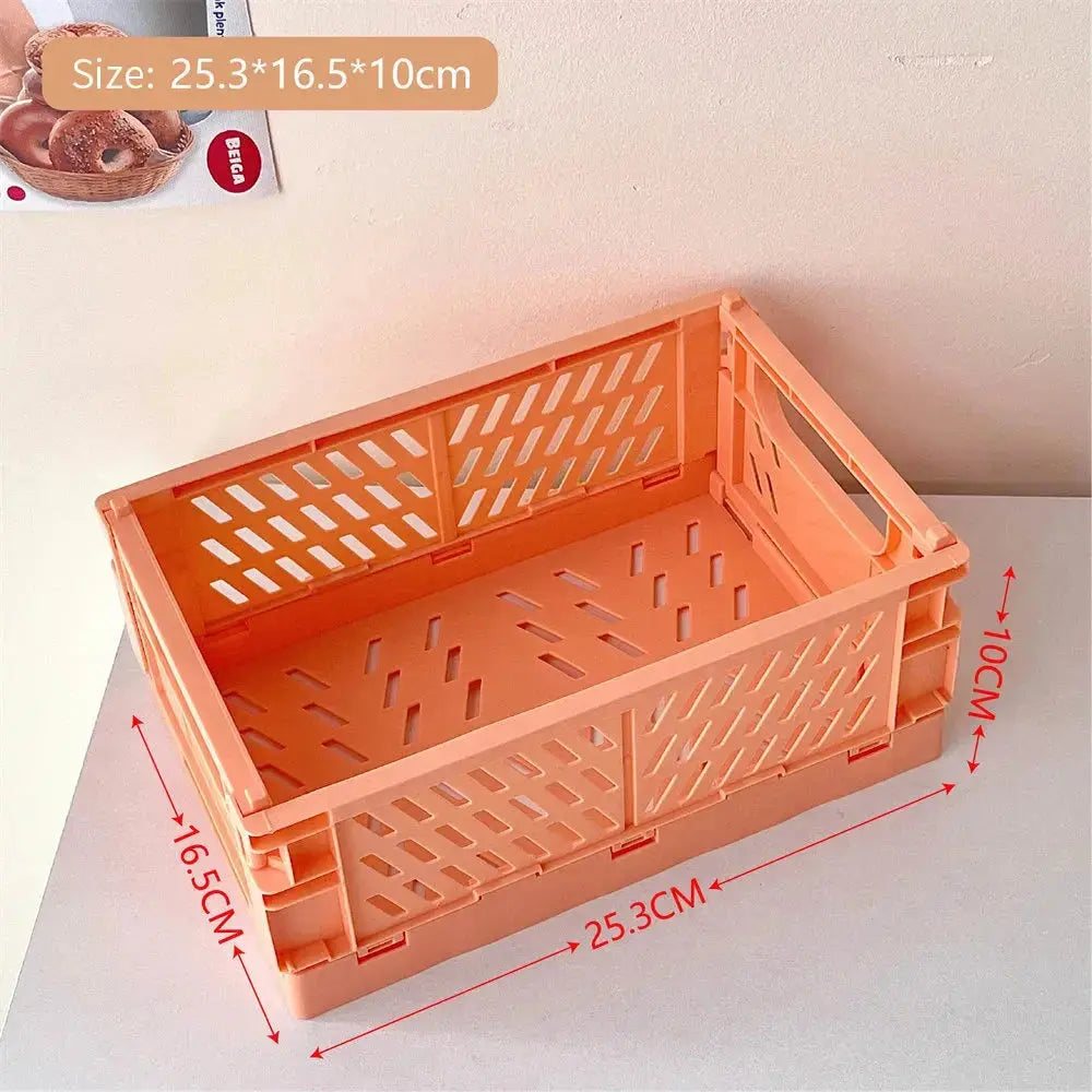Collapsible Crate Plastic Folding Storage Box Basket Utility Cosmetic Container Desktop Holder Home Use School Desk Storage Box colegio culinario de morelia