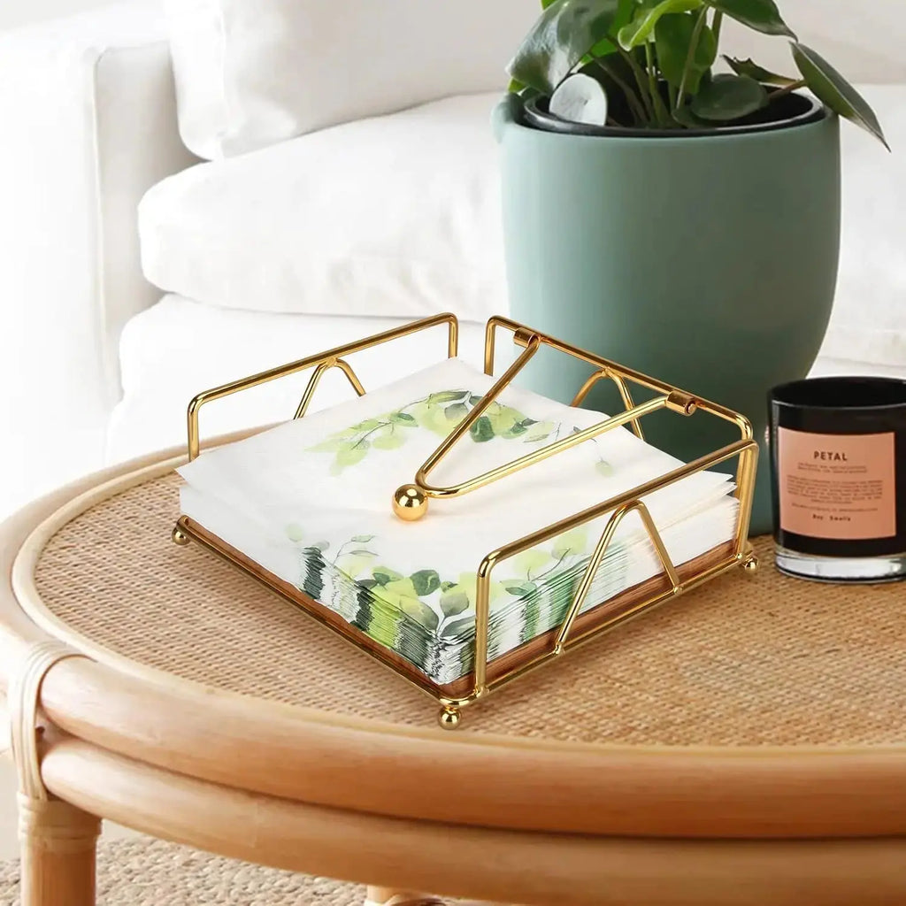 Gold Modern Napkin Holder for Table with Weighted Arm, Square Metal Flat Napkin Holder Farmhouse Napkin Box Rustic Napkin Tray colegio culinario de morelia