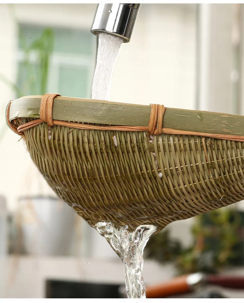 Bamboo weaving colander kitchen bamboo dustpan draining bamboo basket rice sieve scoop fruit basket kitchen storage organizer Chef's Market