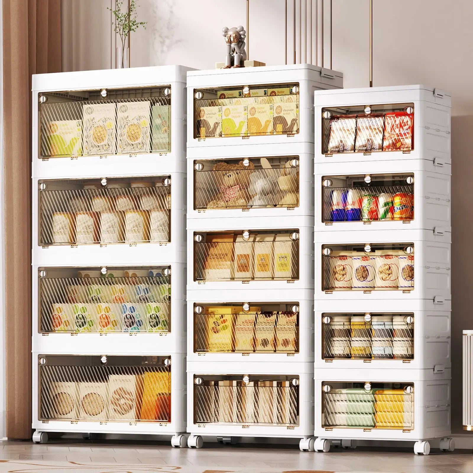 1/2/3/4/5 Layer Folding Storage Cabinet Storages Cabinet Waterproof Dustproof With Swivel Wheel Kitchen Bedroom Living Room colegio culinario de morelia