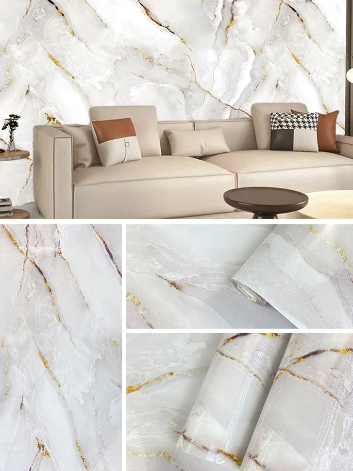 Gilded Imitation Marble Self-adhesive Wallpaper Living Room Background Kitchen Bathroom Waterproof Wall Sticker PVC Wallpaper Chef's Market