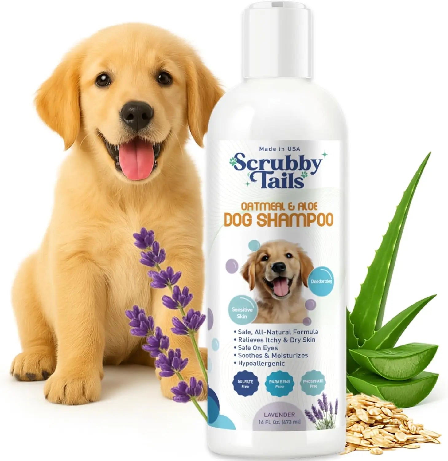 Organic Puppy Oatmeal Shampoo for Itchy Skin - Hypoallergenic, Tearless, Deodorizing, 16oz, Made in USA Chef's Market