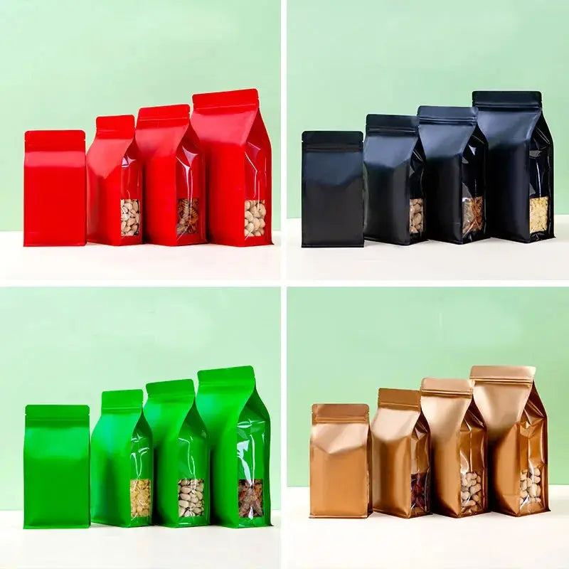 50pcs Thick Stand Up Tear Notch Aluminum Foil Window Side Reusable Ziplock Packaging Pouches Food Powder Snack Nuts colegio culinario de morelia