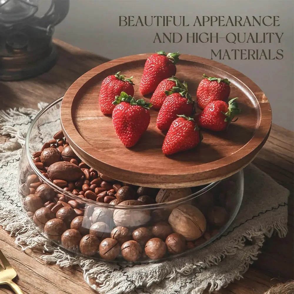 Glass Food Storage Container with Wooden Lid Multi Compartment Snack Fruit Organizer Kitchen Living Room Desktop Serving Tray colegio culinario de morelia