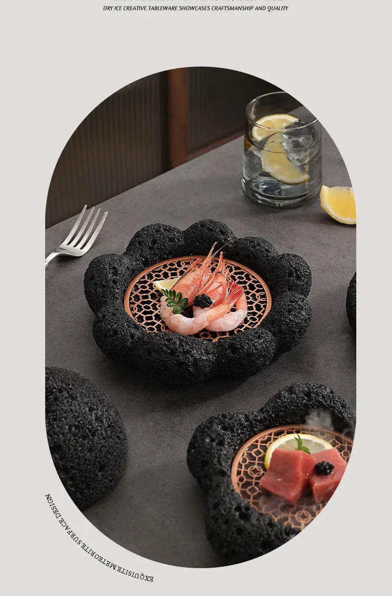 Japanese Tableware Rock Sushi Plate Coal Ball Volcanic Stone Swing Plate Steak Plate Hotel Creative Dining Plate Sushi Dish colegio culinario de morelia