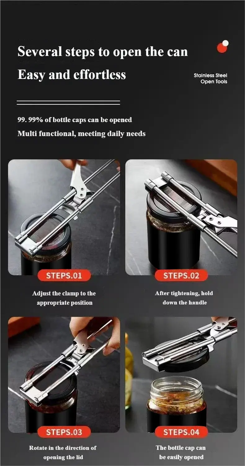 Can Opener Adjustable Stainless Steel Non-Slip Multifunction Manual Jar Bottle Bottle Lid Opener Gadget Home Gadgets Accessories colegio culinario de morelia