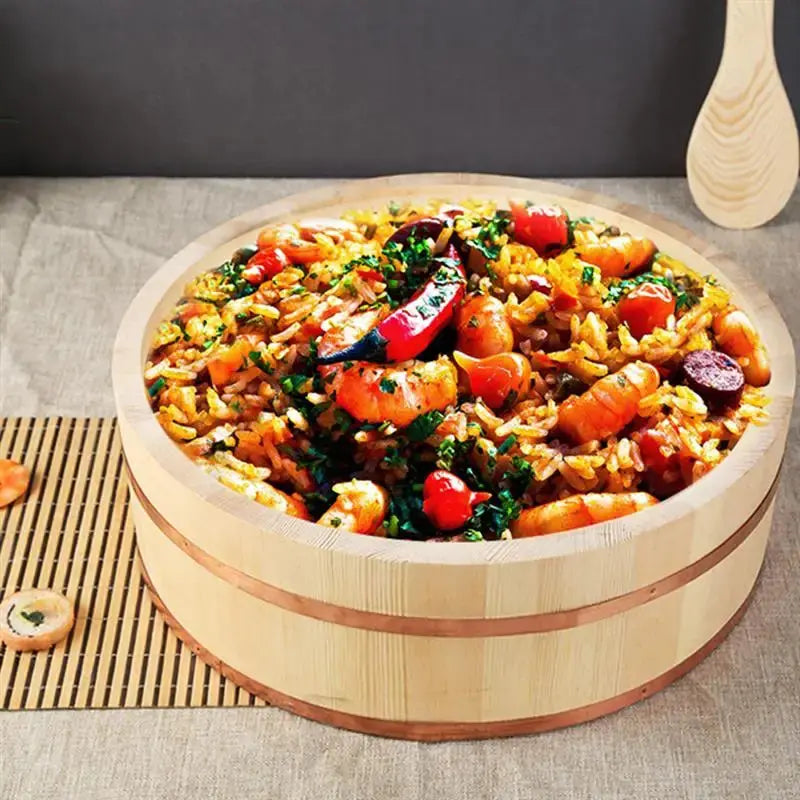 1pc Thick Wall Wooden Sushi Rice Bucket Hand Polished Japanese Hangiri Rice Mixing Tub Kitchen Dining Bar Accessories colegio culinario de morelia