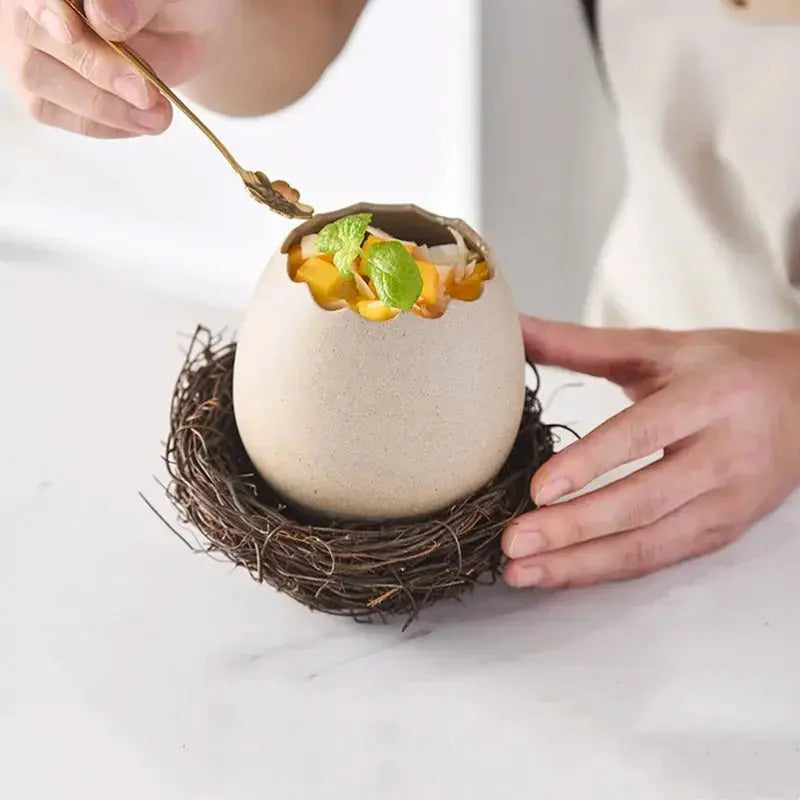 Creative Bird's Nest Decoration Dessert Bowl, Eggshell Bowl, Ceramic Tableware, Baking Pudding Bowl, Egg Steamer, Kitchenware colegio culinario de morelia