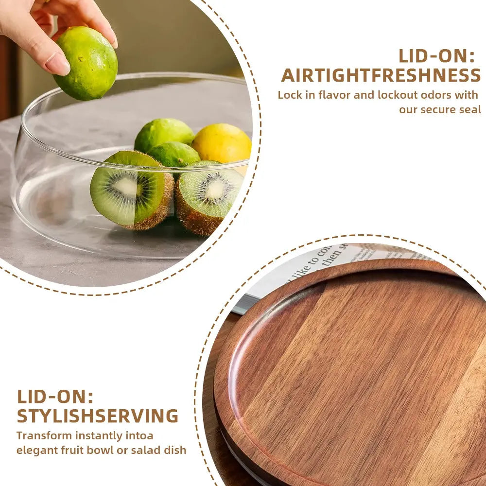 Glass Food Storage Container with Wooden Lid Multi Compartment Snack Fruit Organizer Kitchen Living Room Desktop Serving Tray colegio culinario de morelia