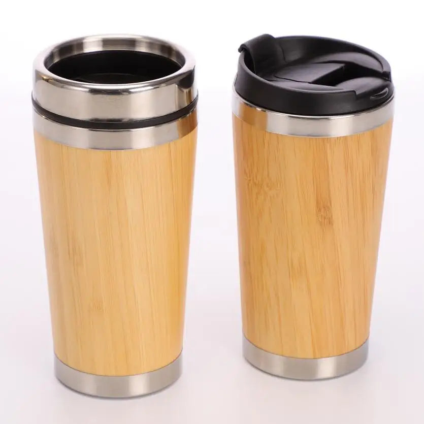 Bamboo Crafts Bamboo Tea Thermos Steel Double Wall Coffee Tea Bamboo Vacuum Flask 400-500ml Chef's Market