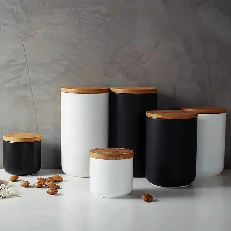 European Ceramic Storage Jar Canister Minimalist Style Kitchen Sealed Grain Dispenser Home Coffee Tea Sugar Container Organizer colegio culinario de morelia