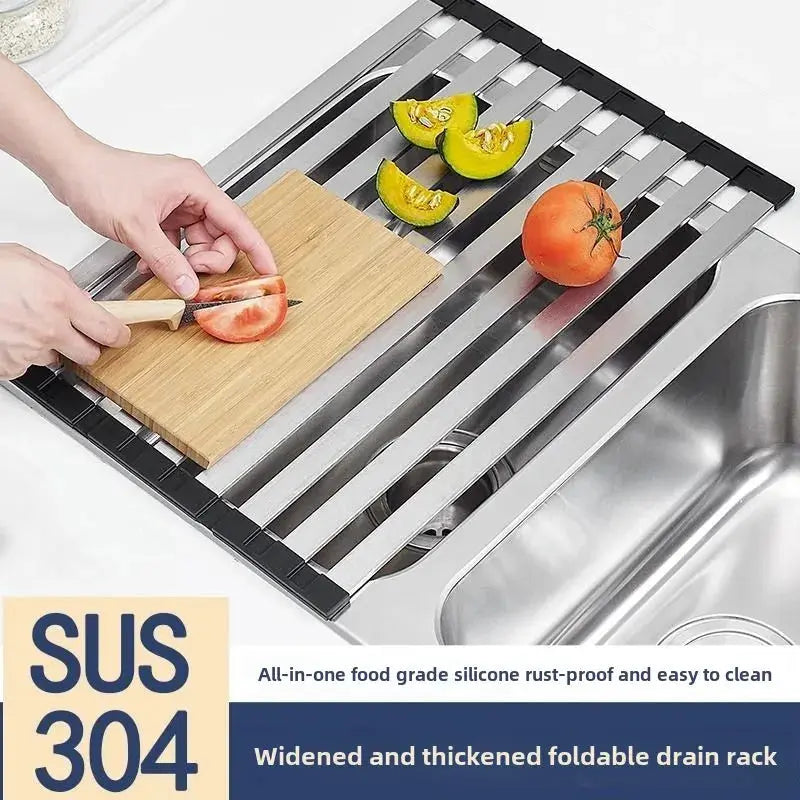 Kitchen sink drain rack 304 stainless steel collapsible dish filter roller curtain sink drain basket storage rack colegio culinario de morelia
