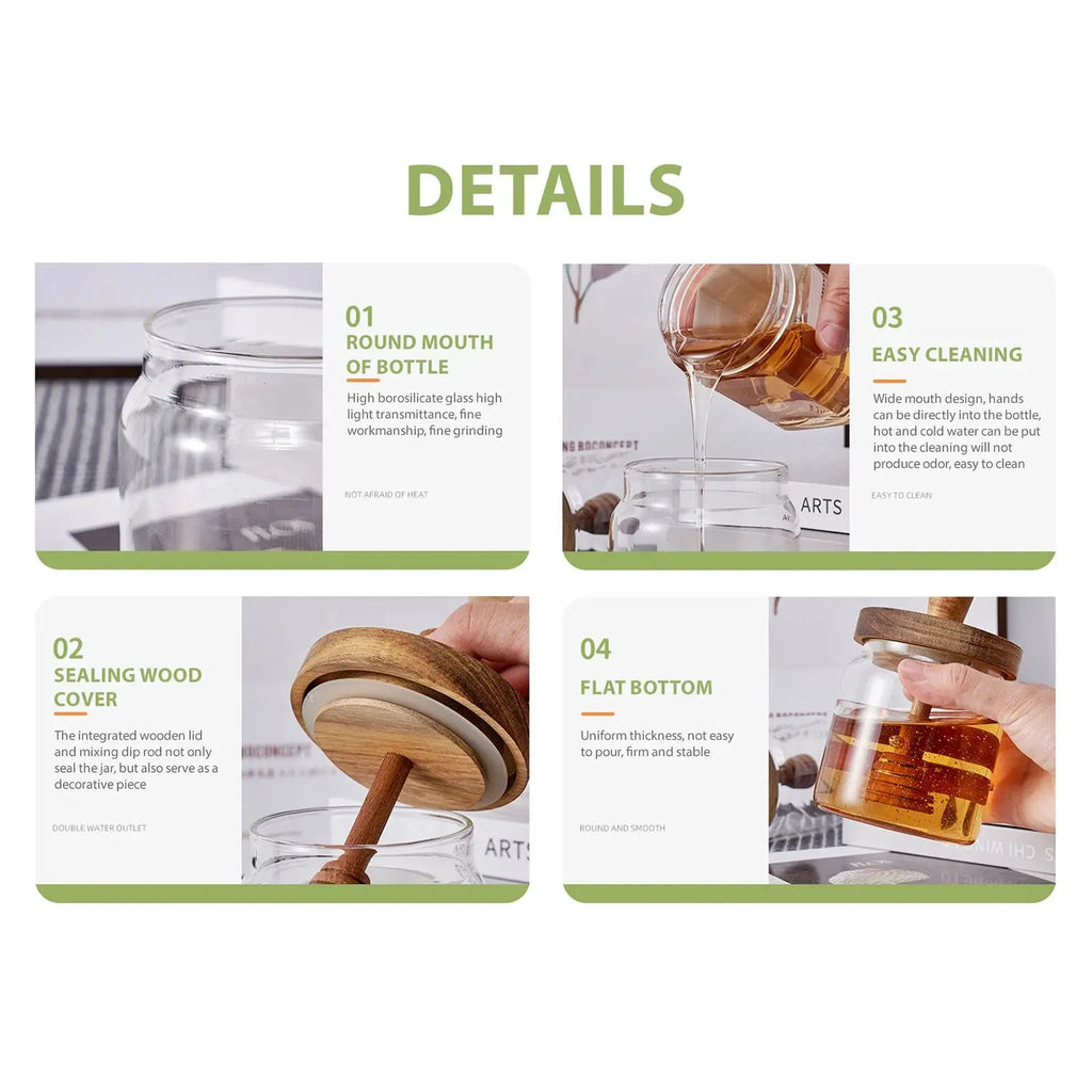 Glass Storage Bottles with Dipper Lid Honey Jars Wide Mouth Honey Containers Syrup Dispenser for Storing Honey and Syrup colegio culinario de morelia