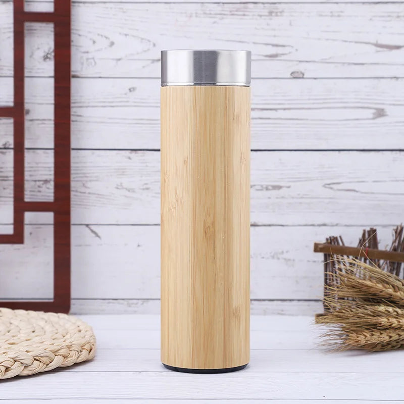 Bamboo Crafts Bamboo Tea Thermos Steel Double Wall Coffee Tea Bamboo Vacuum Flask 400-500ml Chef's Market