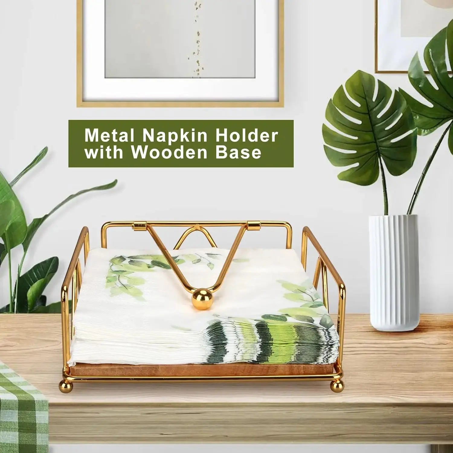 Gold Modern Napkin Holder for Table with Weighted Arm, Square Metal Flat Napkin Holder Farmhouse Napkin Box Rustic Napkin Tray colegio culinario de morelia