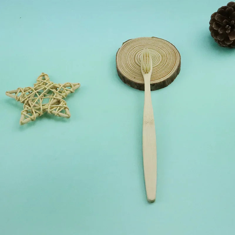 100 Pcs Biodegradable Eco-Friendly Natural Bamboo Charcoal Toothbrushes Soft Bristle Travel Wooden Manual Toothbrush Laser LOGO Chef's Market