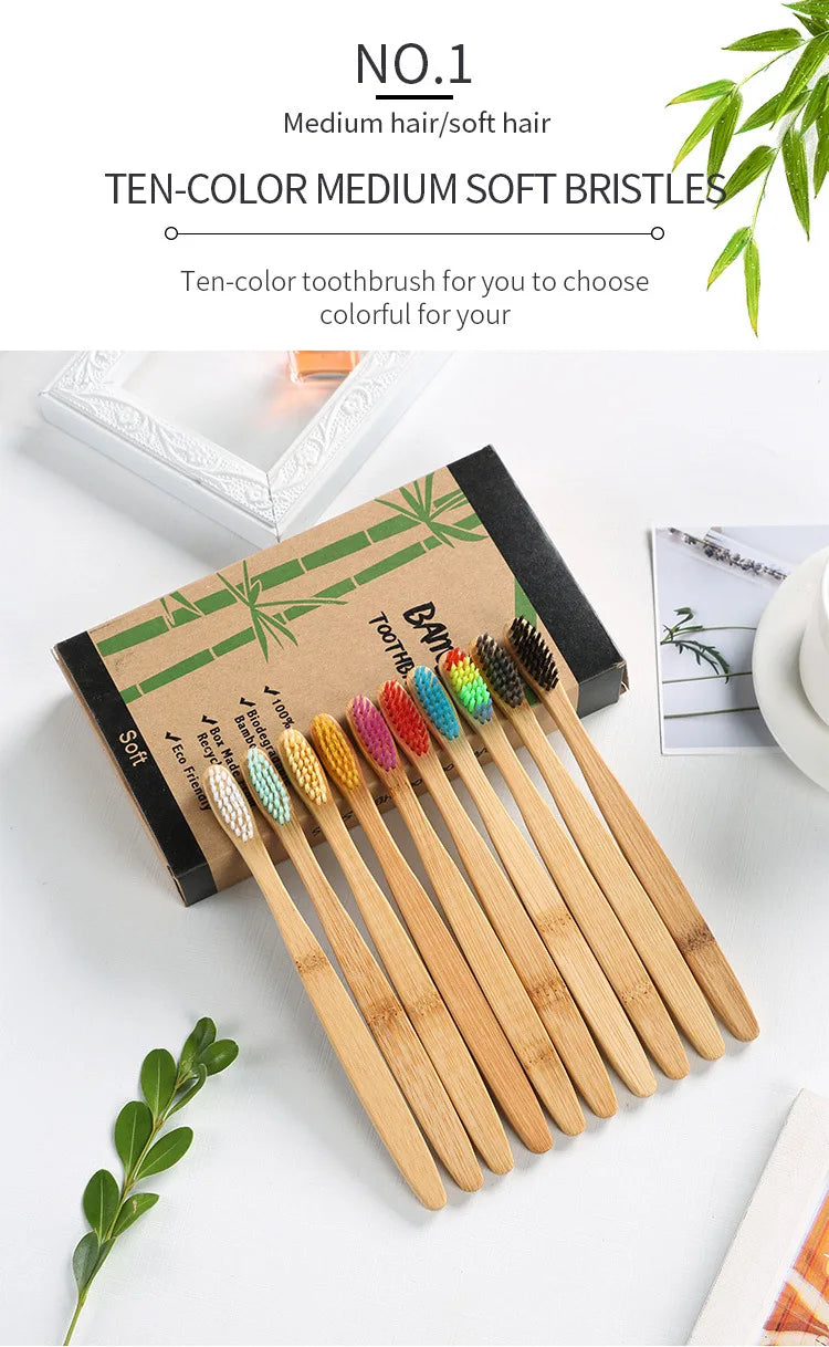 Cross Border Single Bamboo Toothbrush Set Natural Bamboo Toothbrush Tablet Set Ten Pack Bamboo Products Toothbrush Chef's Market