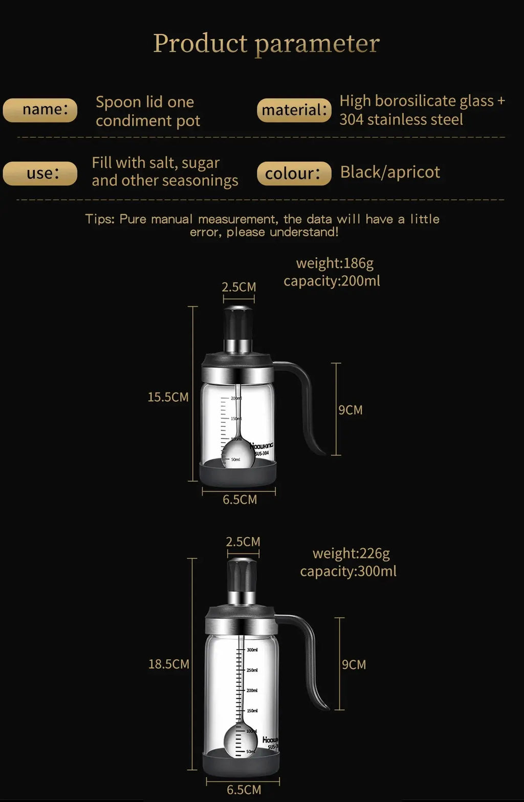 1pc Spice seasoning  bottle  kitchen supplies glass transparent sugar bottle with spoon seasoning bottle Salt and Pepper bottle colegio culinario de morelia