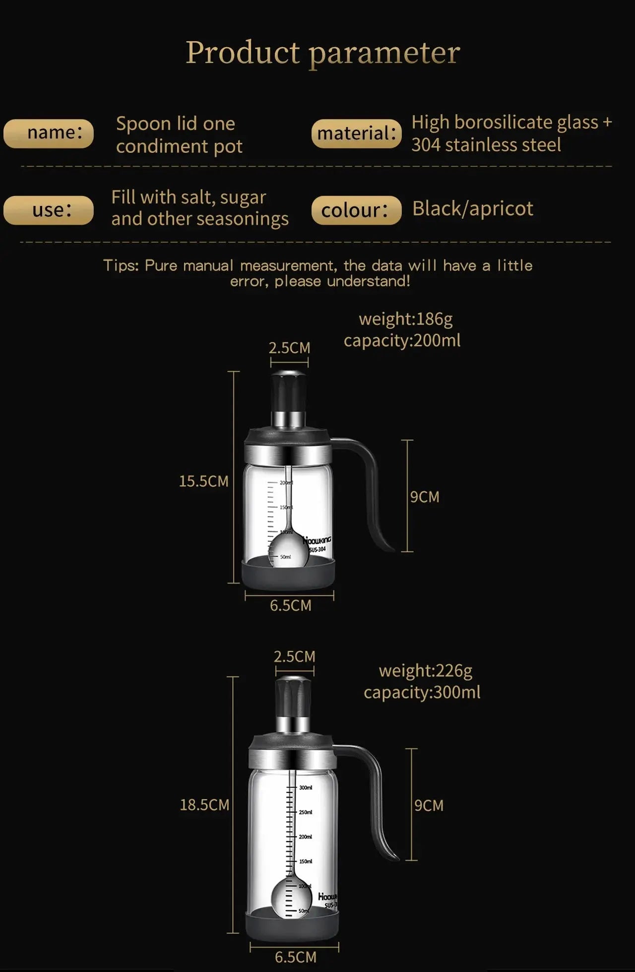 1pc Spice seasoning  bottle  kitchen supplies glass transparent sugar bottle with spoon seasoning bottle Salt and Pepper bottle colegio culinario de morelia