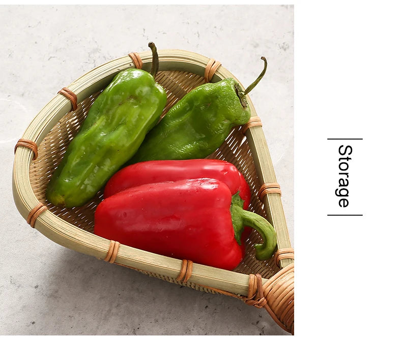 Bamboo weaving colander kitchen bamboo dustpan draining bamboo basket rice sieve scoop fruit basket kitchen storage organizer Chef's Market