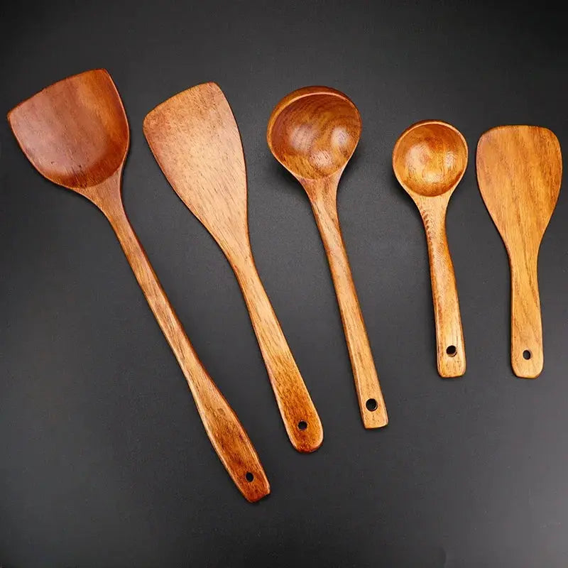 5-Piece Wooden Cooking Utensils Set – Non-Stick Kitchen Tools with Spoons & Spatulas, Heat-Resistant Cookware for Daily Use colegio culinario de morelia