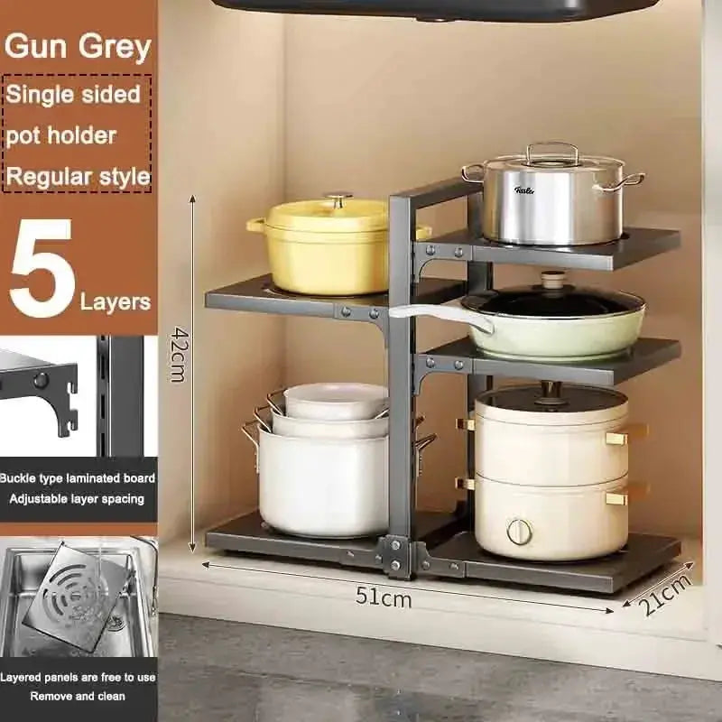 Kitchen Under Sink Pot Holder Multilayer Frying Pan Rice Cooker Seasoning Storage Rack Adjustable Stainless Steel Organizer colegio culinario de morelia