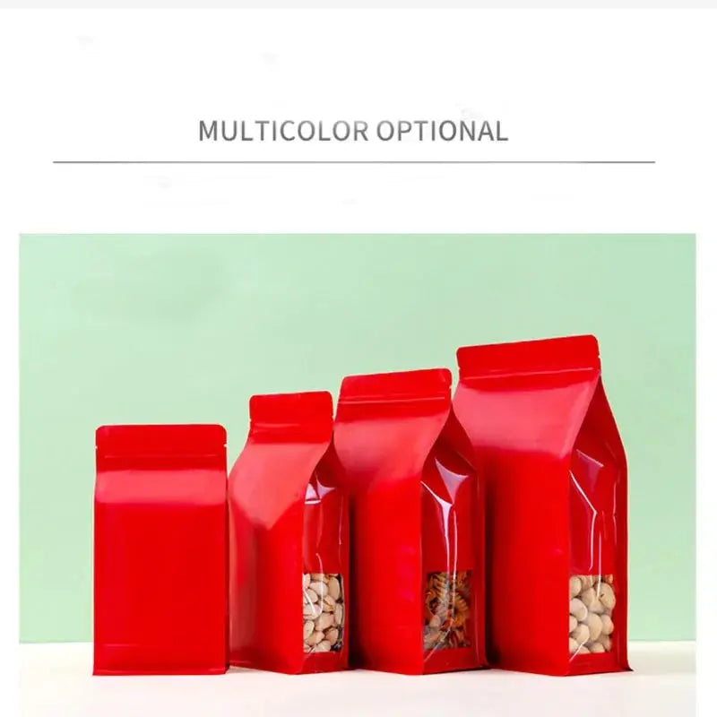 50pcs Thick Stand Up Tear Notch Aluminum Foil Window Side Reusable Ziplock Packaging Pouches Food Powder Snack Nuts colegio culinario de morelia