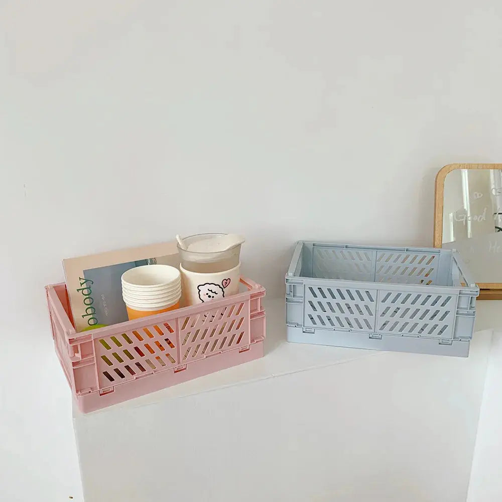 Collapsible Crate Plastic Folding Storage Box Basket Utility Cosmetic Container Desktop Holder Home Use School Desk Storage Box colegio culinario de morelia